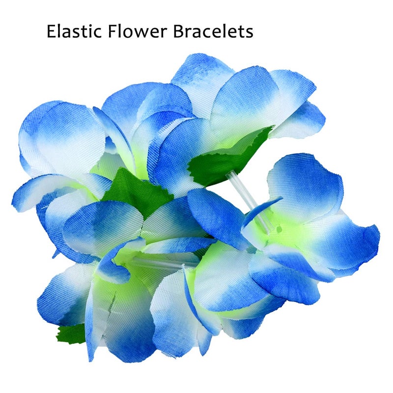 Auerllcy Hawaiian Leis 4-Piece Set | Extra-Fluffy 80-Petal Density Silk Flower Necklace, Headband & 2 Wristbands | Soft Tropical Luau Party Favors & Costume Accessories - Image 4